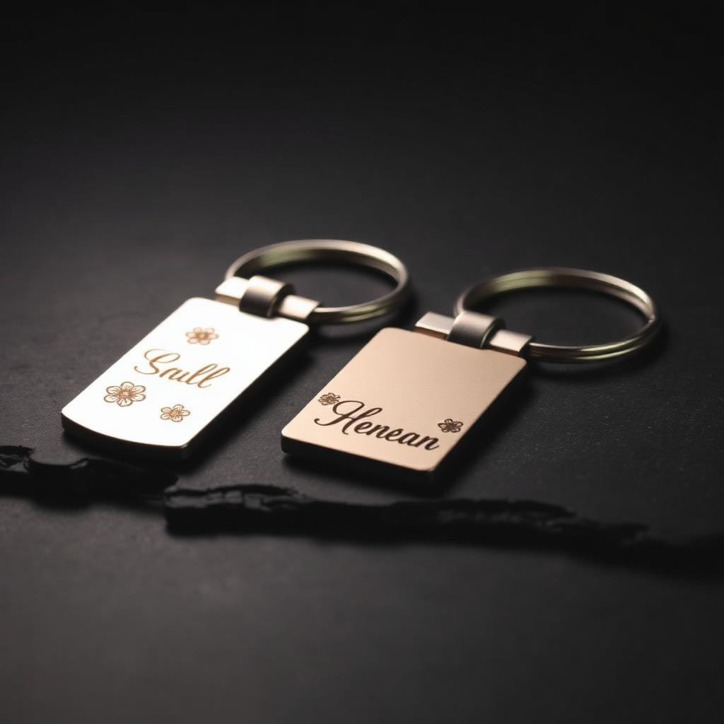 Custom laser engraved metal keychains with names and floral designs