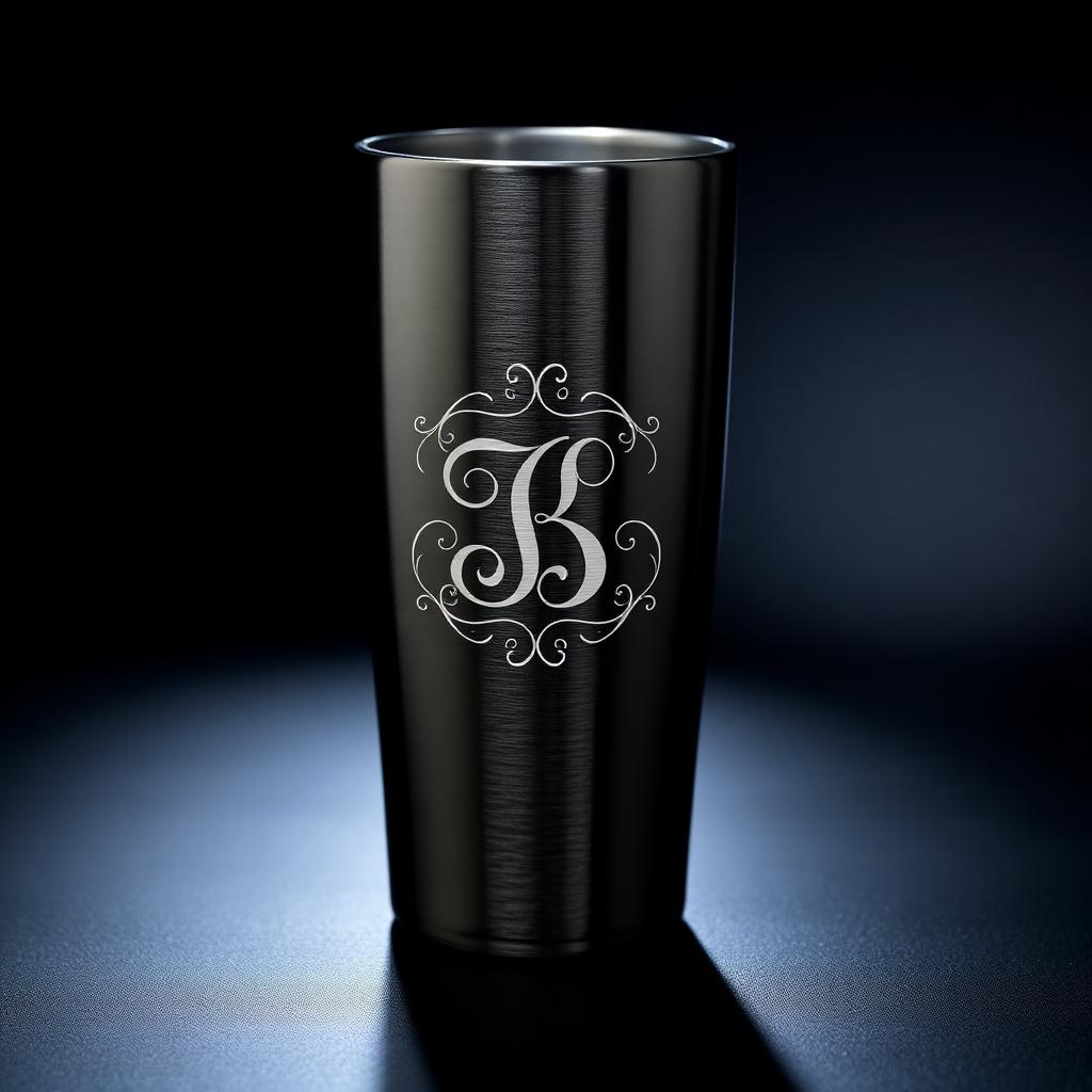 Laser engraved stainless steel tumbler with elegant monogram