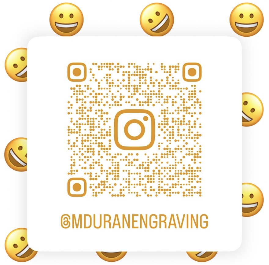 QR code linking to @mduranengraving on Instagram